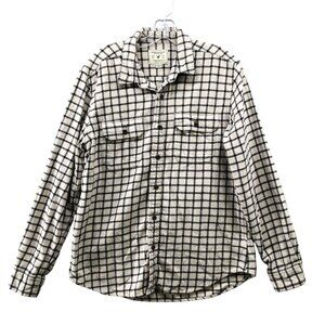 American Eagle Flannel Shirt Mens Large L Cream Black Grid Plaid Thick Shacket